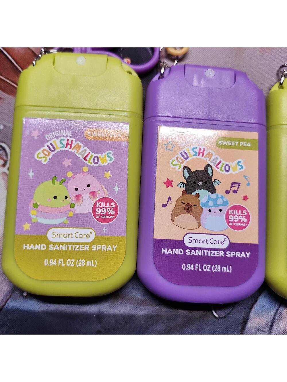 Squishmallows Hand Sanitizer Spray Set Sweet Pea Clips Lot of 4